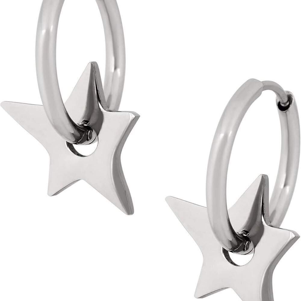 Star Hoop Earrings Stainless Steel Y2K Emo Punk Grunge Jewelry for Women